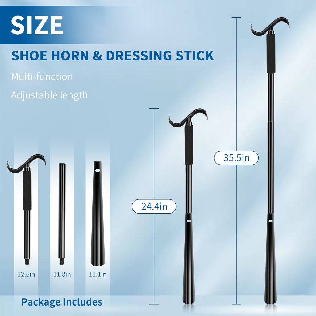 KEKOY 35" Detachable Shoe Horn with Long Handle, 3 in 1 Long Shoe Horn for Seniors with Sock Remover, Extra Long Dressing Stick Aid with Foam Handles