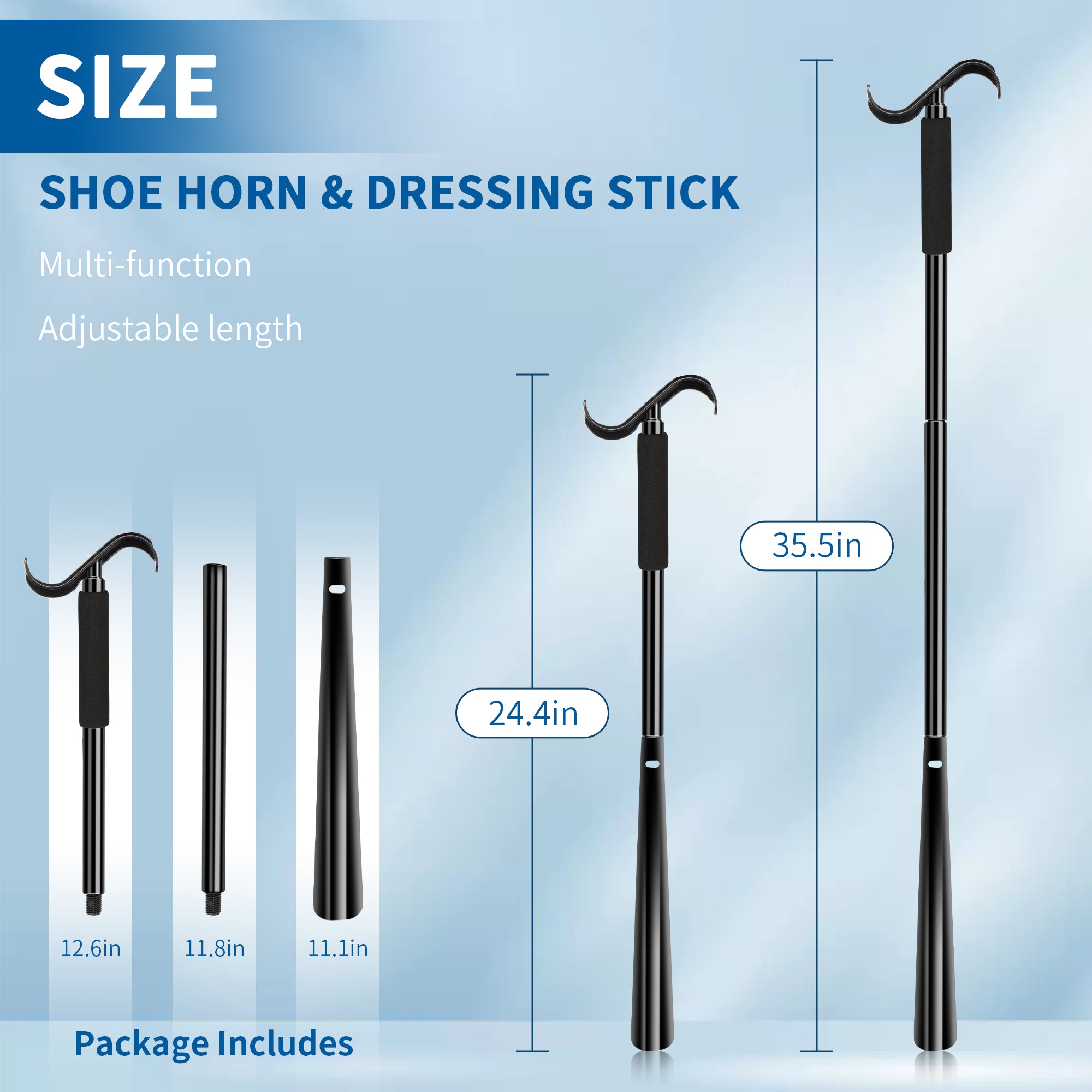 KEKOY 35" Detachable Shoe Horn with Long Handle, 3 in 1 Long Shoe Horn for Seniors with Sock Remover, Extra Long Dressing Stick Aid with Foam Handles