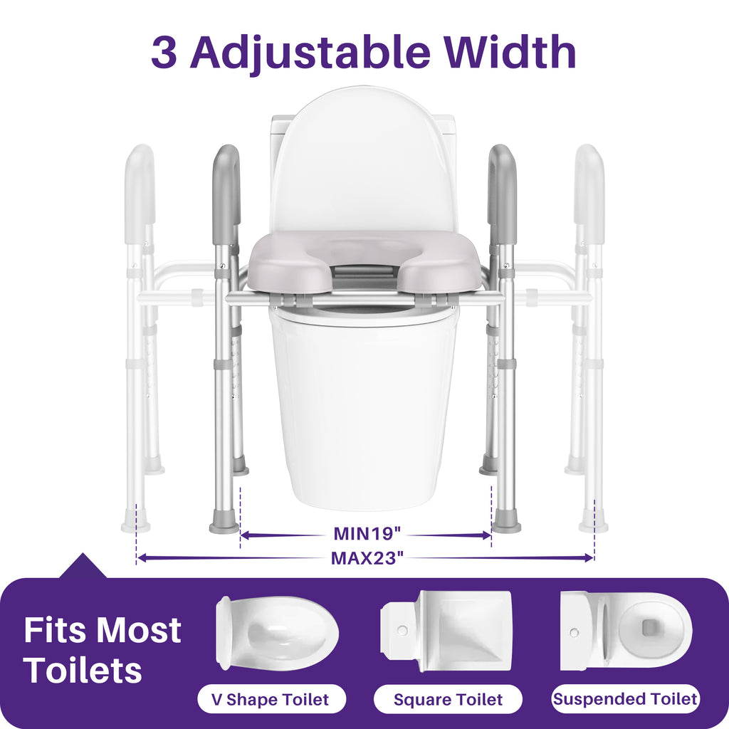 KEKOY Adjustable Tiolet Seat Riser for Seniors，Raised Toilet Seat with Handles and Padded Seat , FSA HSA Eligible 400lb Easy Assembly Elevated Toilet Risers