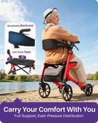 KEKOY Heavy-Duty Rollator Walker with Seat for Seniors, Walkers for Seniors with Seat, 500 lbs, Extra-Wide 19.5" Padded, K-Frame Reinforced, 10" TPR All-Terrain Wheels, Hidden Brake Cables, Red