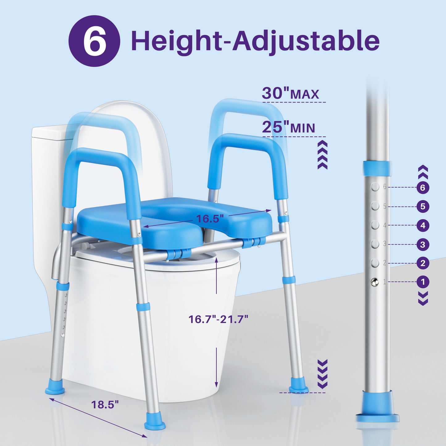 Toilet Seat Riser for Seniors, Raised Toilet Seat with Handles, Adjustable Height & Width, Handicap Elevated Toilet Seat, Fit Any Toilet