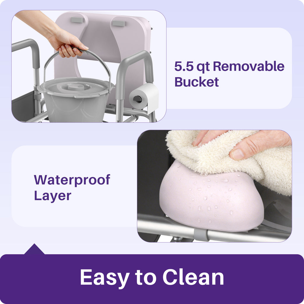 Kekoy Bedside Commode Chair with Padded Seat and Backrest, Aluminum Commode Toilet for Adults, Seniors, Disabled, Adjustable Height, Includes Potty Bucket & Splash Guard, 400lbs Capacity