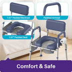 Kekoy Bedside Commode Chair with Padded Seat and Backrest, Aluminum Commode Toilet for Adults, Seniors, Disabled, Adjustable Height, Includes Potty Bucket & Splash Guard, 400lbs Capacity