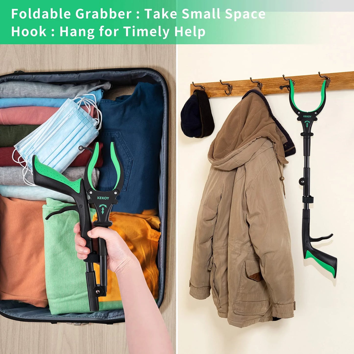 Kekoy 22" Reacher Grabber Tool with Headlight, Mobility Aid Reaching Tool