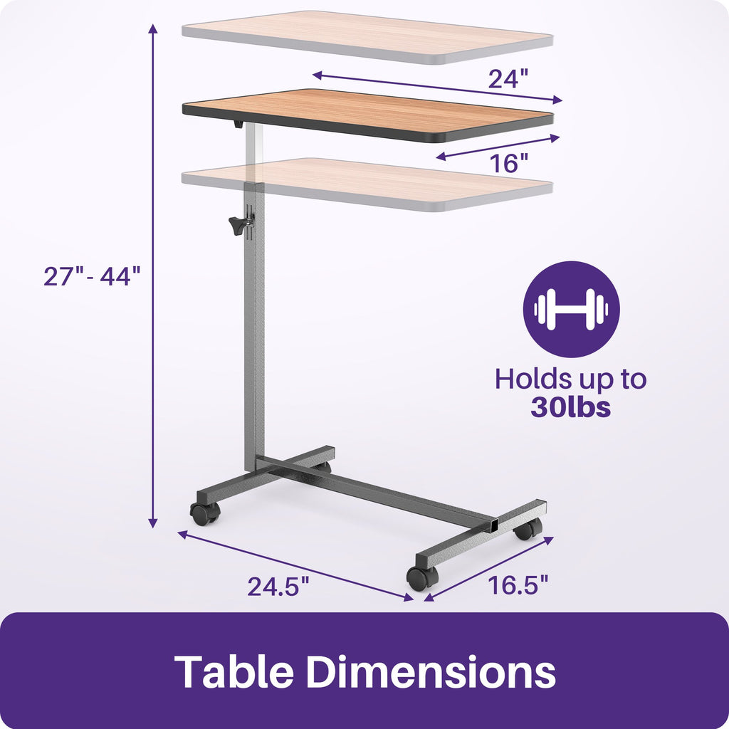 KEKOY Overbed Table, Adjustable Overbed Bedside Table with Wheels, Tilt Table for Home and Hospital Use, Smooth Rolling, Stable Support Design