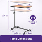 KEKOY Overbed Table, Adjustable Overbed Bedside Table with Wheels, Tilt Table for Home and Hospital Use, Smooth Rolling, Stable Support Design