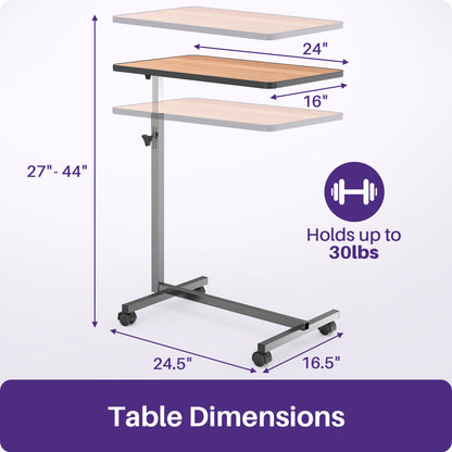 KEKOY Overbed Table, Adjustable Overbed Bedside Table with Wheels, Tilt Table for Home and Hospital Use, Smooth Rolling, Stable Support Design