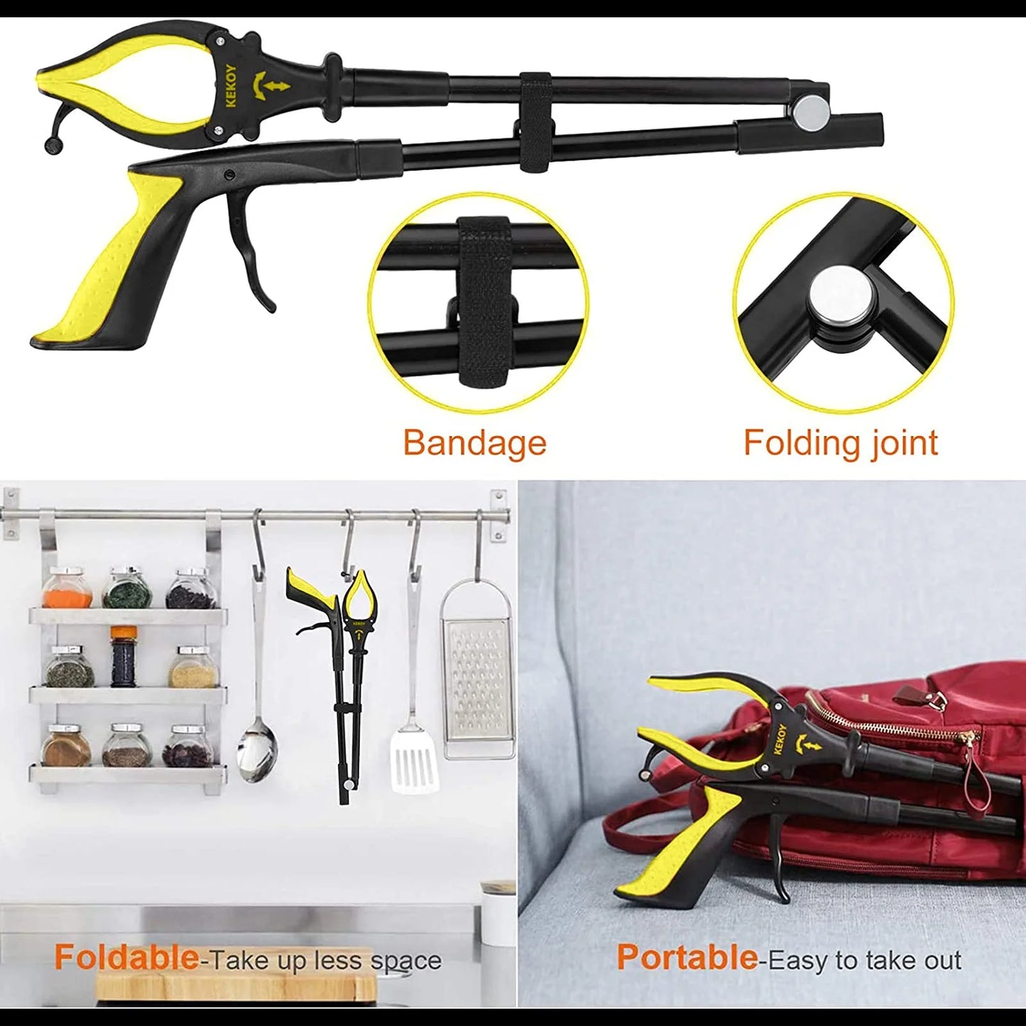 KEKOY 32" Foldable Reacher Grabber Tool with Light, FSA/HSA Eligible Trash Claw Grabber, Reaching Aid Tool for Trash Pick up, Nabber, Litter Picker