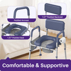 Kekoy Bedside Commode Chair with Padded Seat and Backrest, Aluminum Commode Toilet for Adults, Seniors, Disabled, Adjustable Height, Includes Potty Bucket & Splash Guard, 400lbs Capacity