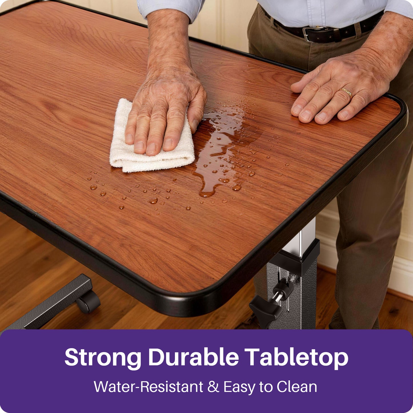 KEKOY Overbed Table with Wheels, Pneumatic Height Adjustable Bedside Table for Bed for Elderly, Rolling Bed Tray Table for Eating & Reading, Stable Support for Hospital and Home Care