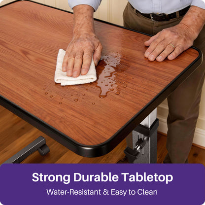 KEKOY Overbed Table with Wheels, Pneumatic Height Adjustable Bedside Table for Bed for Elderly, Rolling Bed Tray Table for Eating & Reading, Stable Support for Hospital and Home Care