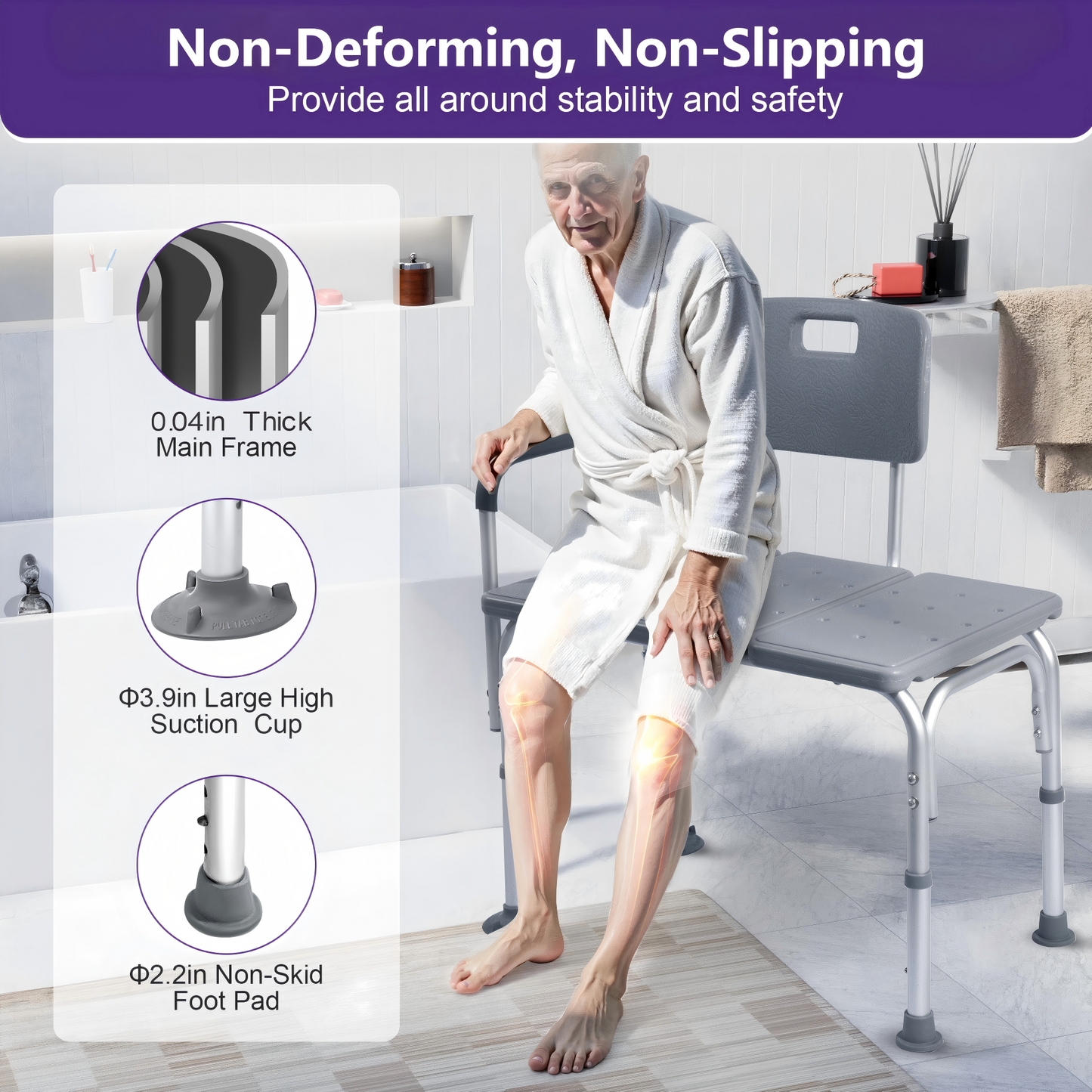 KEKOY Shower Transfer Bench for Bathtub 500LBs, FSA/HSA Eligible Tub Bath Shower Chair Seat, Height Adjustable Shower Stool for Elderly, Disabled, Grey