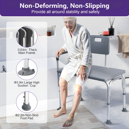 KEKOY Shower Transfer Bench for Bathtub 500LBs, FSA/HSA Eligible Tub Bath Shower Chair Seat, Height Adjustable Shower Stool for Elderly, Disabled, Grey