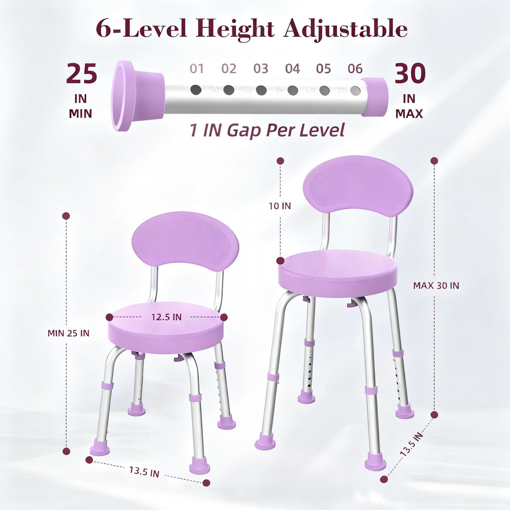 Kekoy Swivel Shower Chair, 360° Rotating Shower Seat with Backrest for Elderly and Disabled, Height Adjustable Tub Bench for Inside Shower Stool & Bath Tub Seat for Adults, Purple