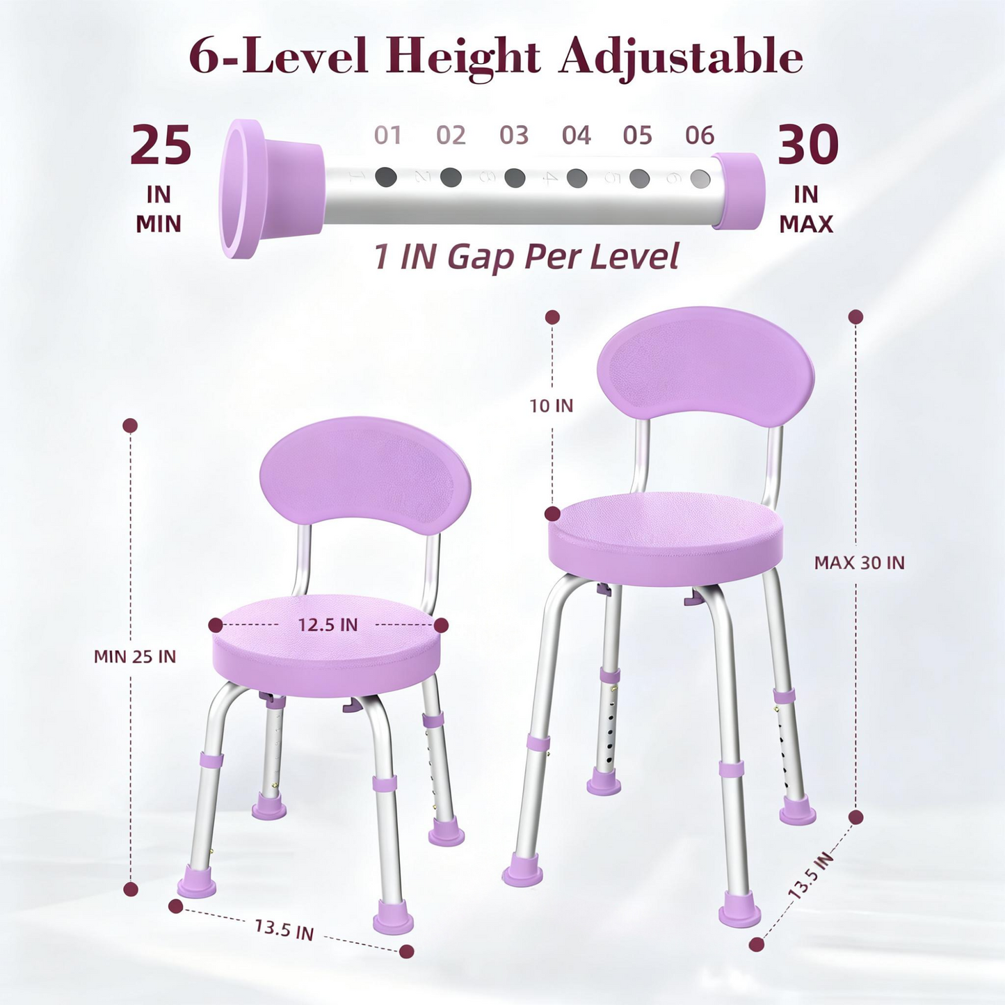 Kekoy Swivel Shower Chair, 360° Rotating Shower Seat with Backrest for Elderly and Disabled, Height Adjustable Tub Bench for Inside Shower Stool & Bath Tub Seat for Adults, Purple