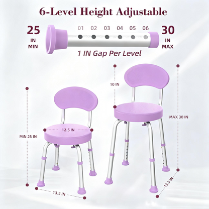 Kekoy Swivel Shower Chair, 360° Rotating Shower Seat with Backrest for Elderly and Disabled, Height Adjustable Tub Bench for Inside Shower Stool & Bath Tub Seat for Adults, Purple