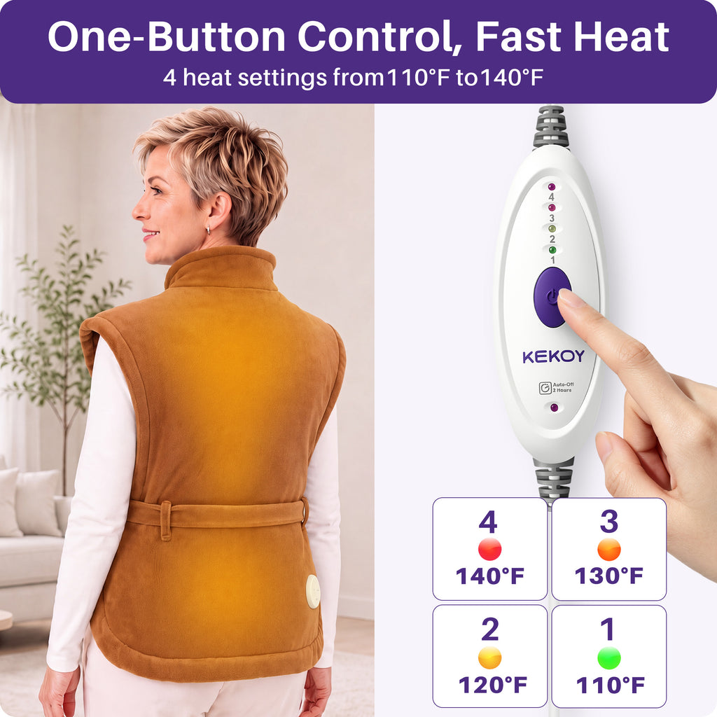 KEKOY Large Heating Pad for Back Pain Relief, Large 24"x33" Fast-Heating Pad for Neck and Shoulders with Auto Shut-Off, Soft & Machine Washable, Camel