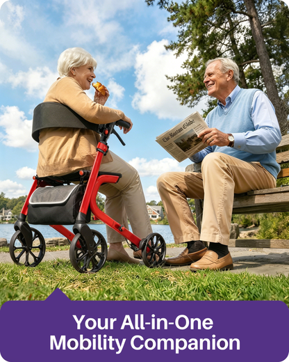 Kekoy Heavy-Duty Rollator Walker with Seat for Seniors – 500 lbs Walker for Seniors, Extra-Wide 19.5" Seat, Reinforced K-Frame, 10" TPR All-Terrain Wheels, Hidden Brake Cables, 8-Level Adjustable Height, Red