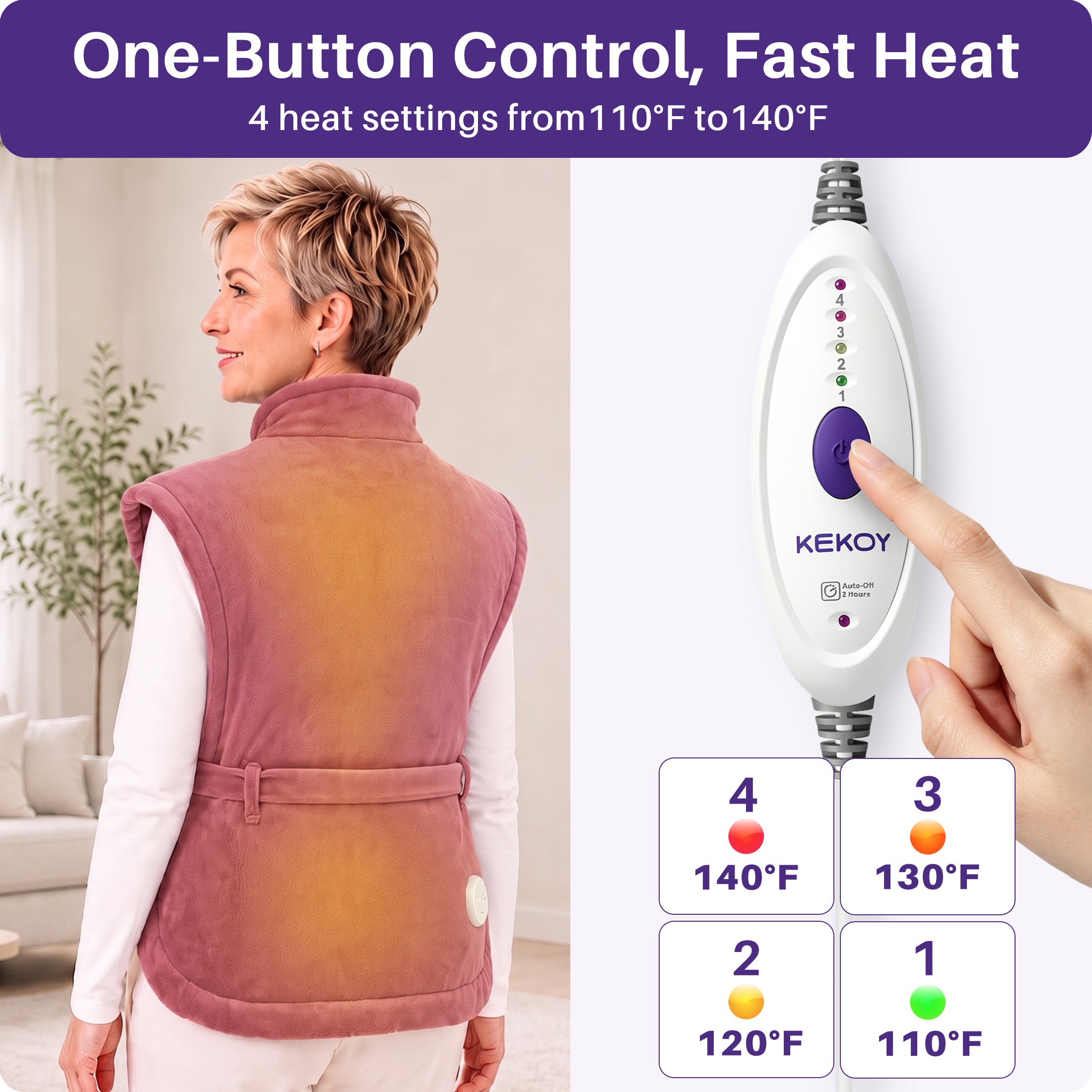 KEKOY Large Heating Pad for Back Pain Relief, Large 24"x33" Fast-Heating Pad for Neck and Shoulders with Auto Shut-Off, Soft & Machine Washable, Dusty Rose