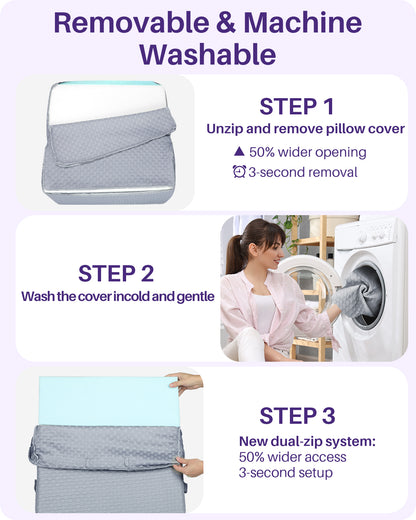 KEKOY Bed Wedge Pillow for Sleeping, Adjustable Height to 9-12 inches, Memory Foam Pillows with Washable Cover, Gray