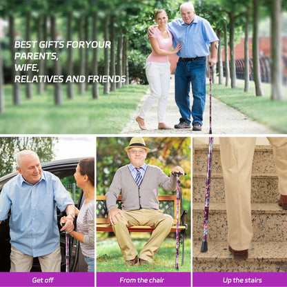 KEKOY Walking Cane for Women, 34" to 37" Height Adjustable Walking Stick, Portable T-Handle Folding Cane with 2 Replaceable Cane Tips, Mobility & Daily Living Aids