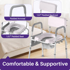 Kekoy Bedside Commode Chair with Padded Seat and Backrest, Aluminum Commode Toilet for Adults, Seniors, Disabled, Adjustable Height, Includes Potty Bucket & Splash Guard, 400lbs Capacity