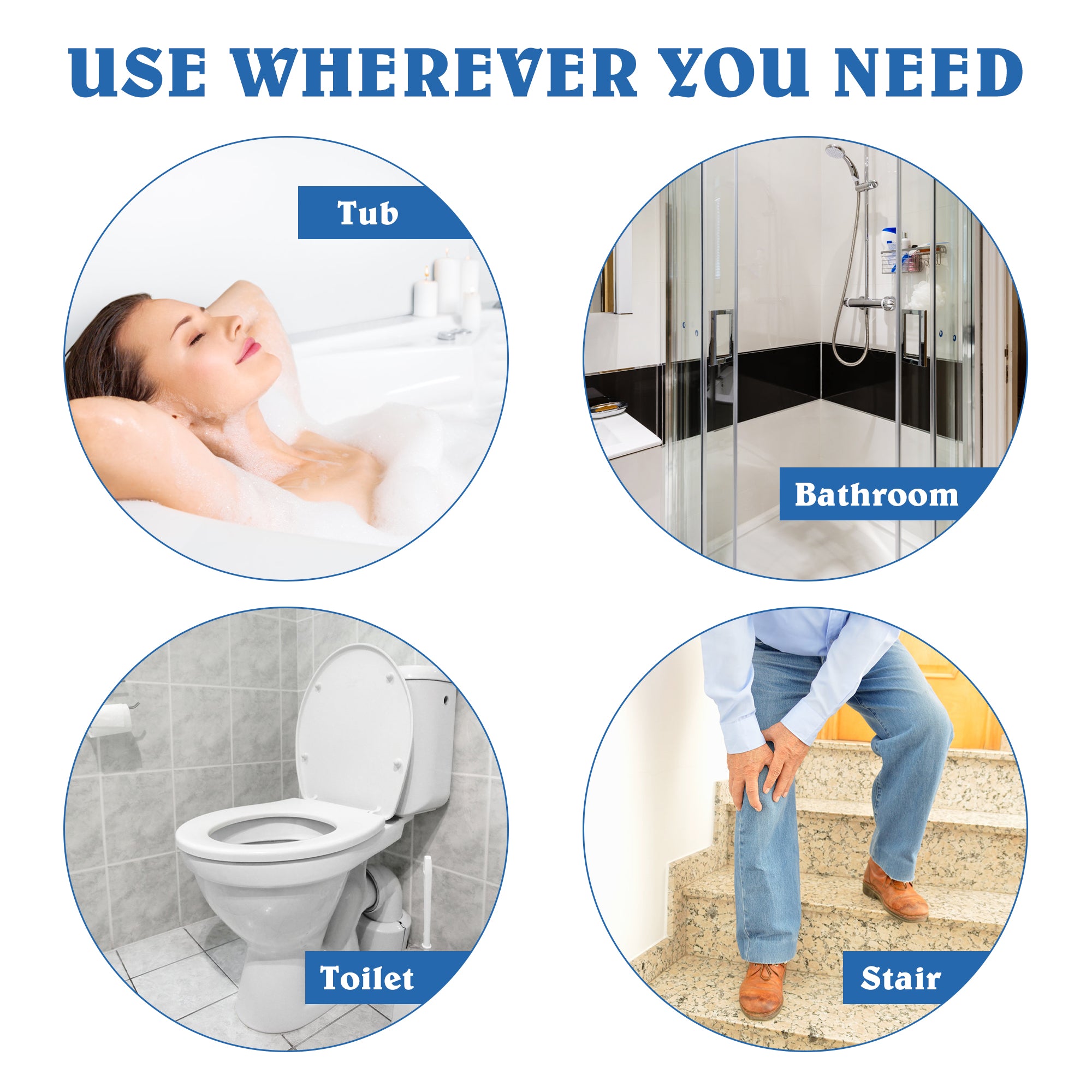 KEKOY 2 Pack Shower Handles for Elderly, Grab Bars for Bathroom, 12" Suction Bath Tub Hand Rail, Anti-Slip Safety Bar with Shower Pouf and Hook