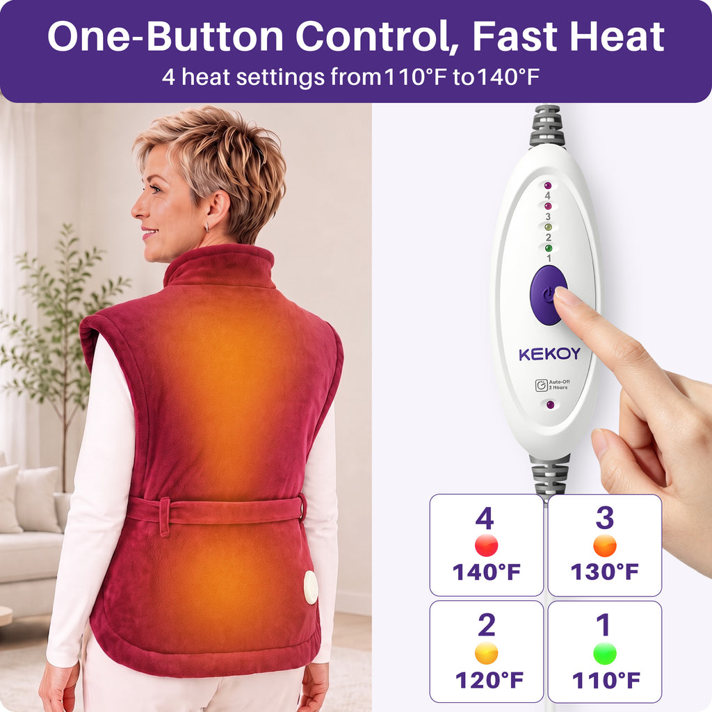 KEKOY Large Heating Pad for Back Pain Relief, Large 24"x33" Fast-Heating Pad for Neck and Shoulders with Auto Shut-Off, Soft & Machine Washable, Burgundy