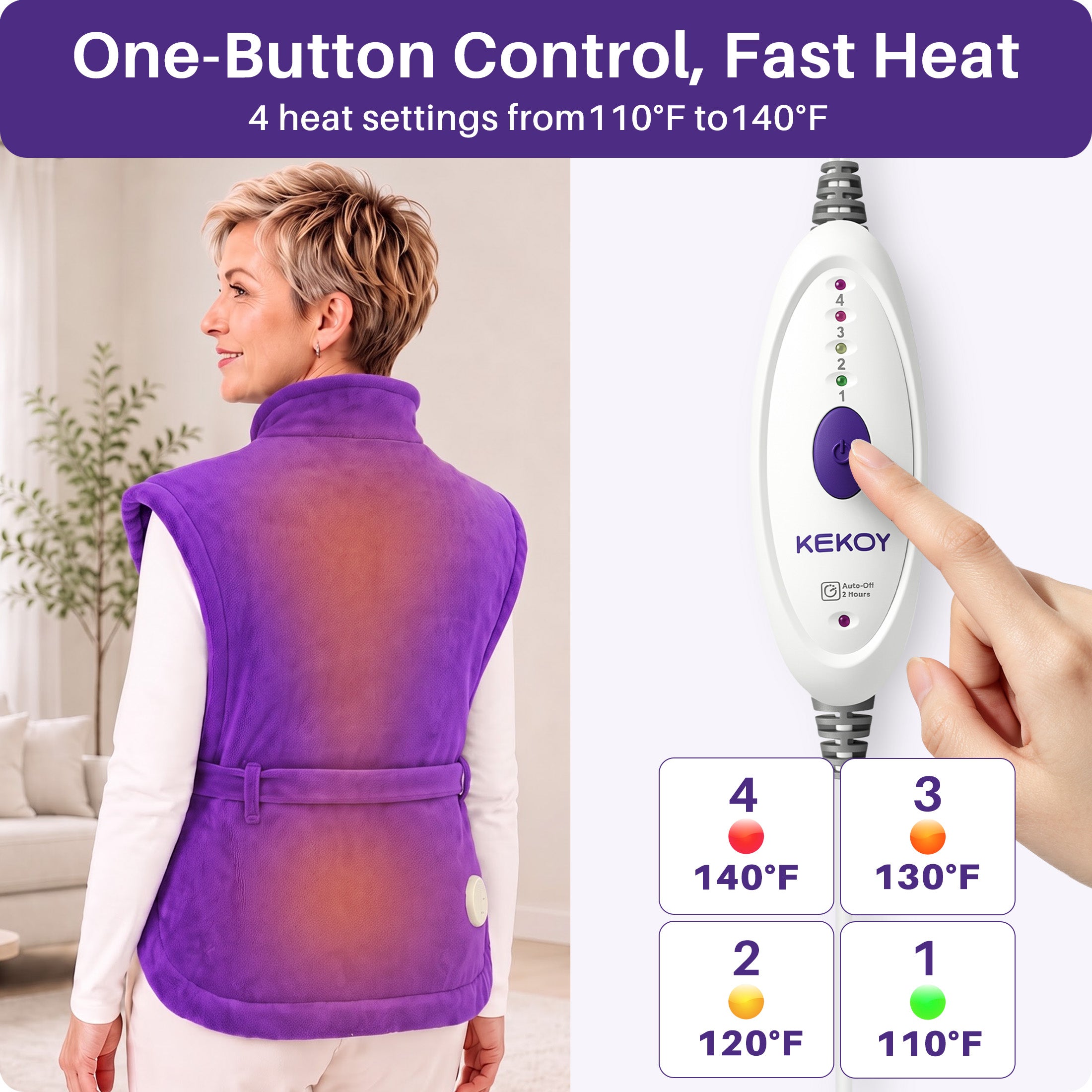 KEKOY Large Heating Pad for Back Pain Relief, Large 24"x33" Fast-Heating Pad for Neck and Shoulders with Auto Shut-Off, Soft & Machine Washable, Purple