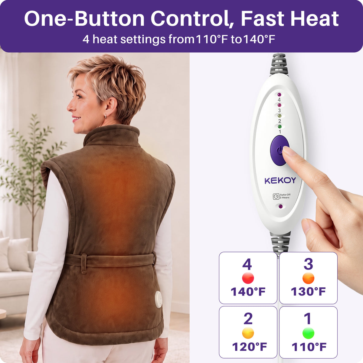 KEKOY Large Heating Pad for Back Pain Relief, Large 24"x33" Fast-Heating Pad for Neck and Shoulders with Auto Shut-Off, Soft & Machine Washable, Dark Brown