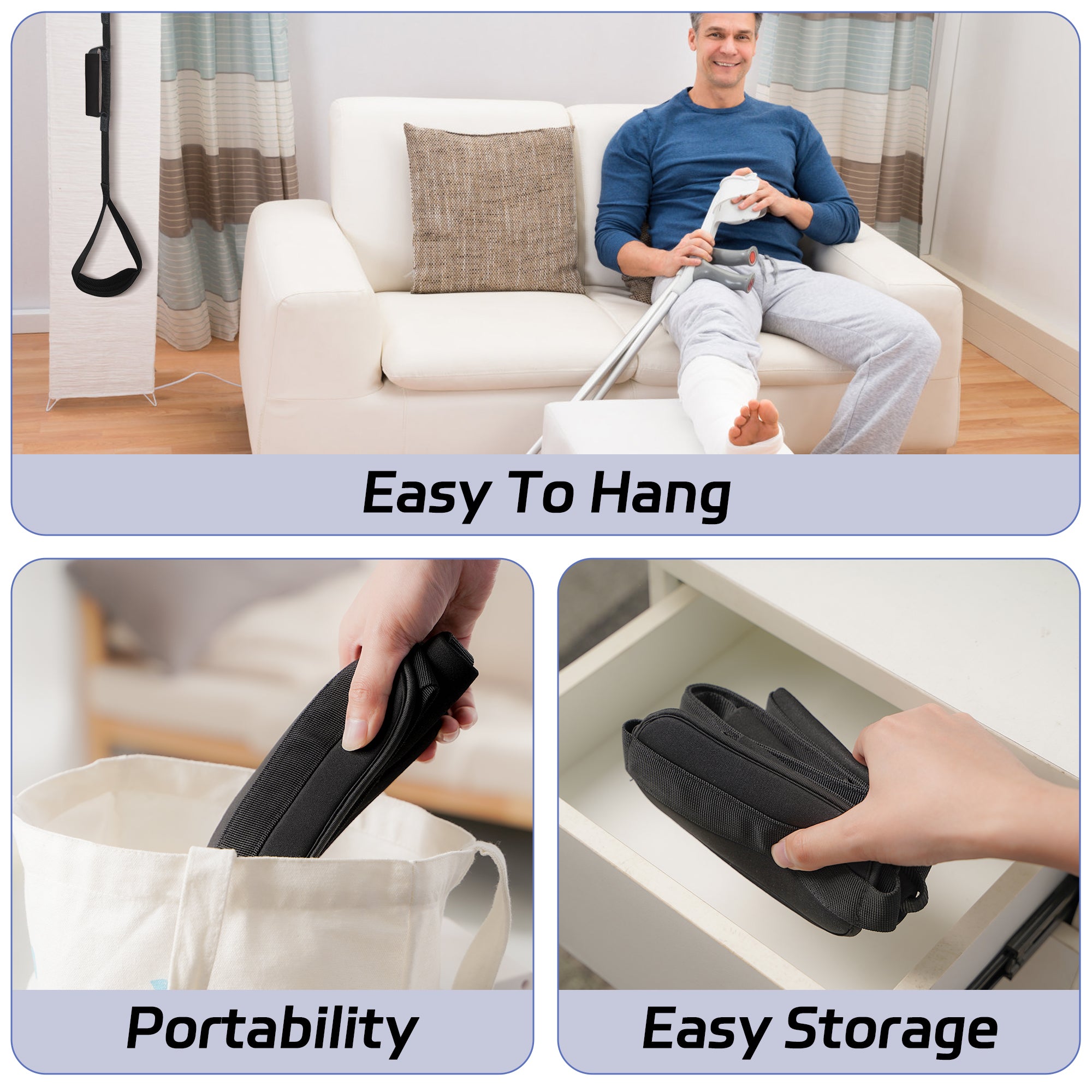 KEKOY 42" Leg Lifter for Hip Replacement with Two Foam Handle, Mobility Lift Leg Raiser Aids for Elderly, Handicap, Leg Lifter Getting Legs in and Out of Bed, Wheelchairs,Chairs, Car, Blue