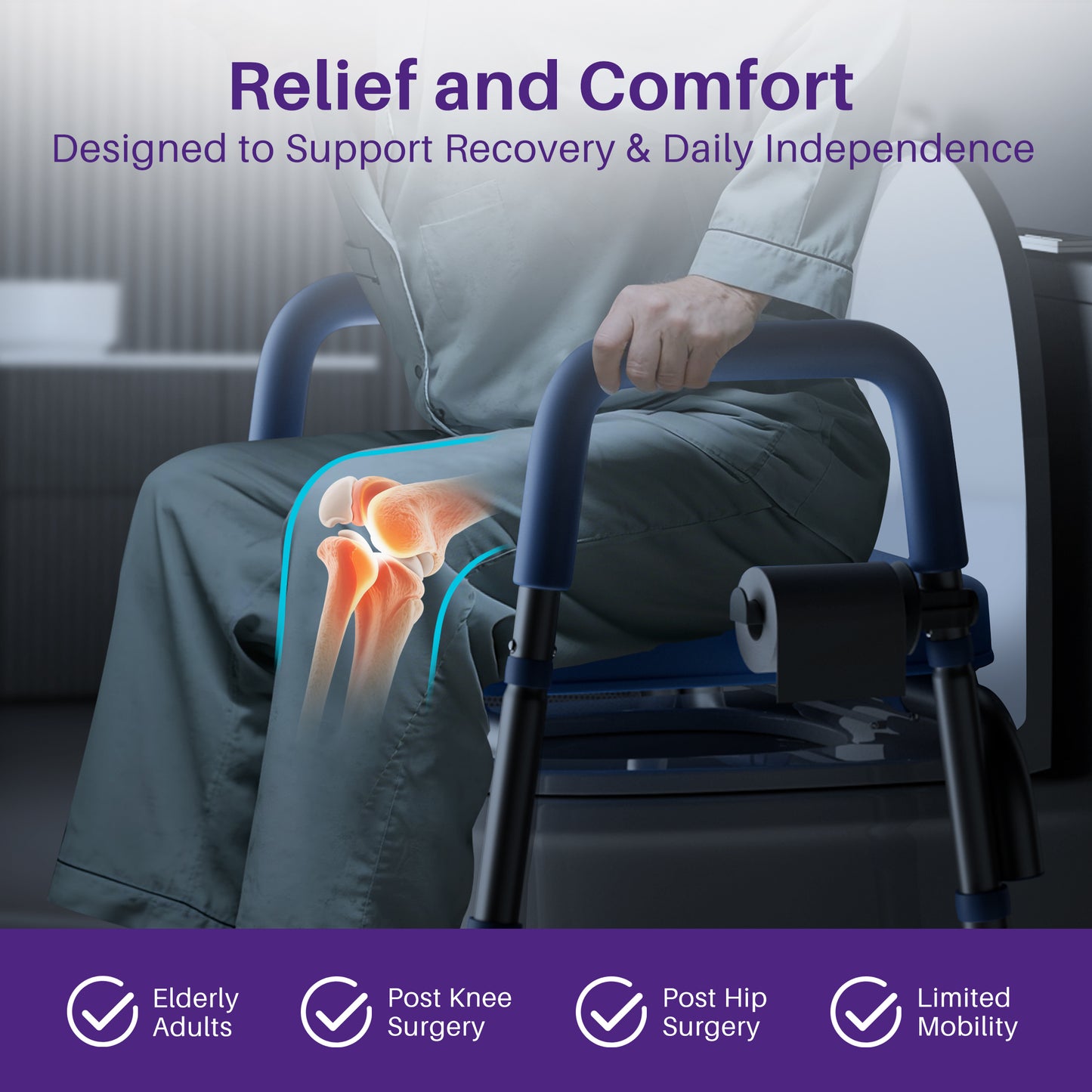 Toilet Seat Riser for Seniors, Raised Toilet Seat with Handles, Adjustable Height & Width, Handicap Elevated Toilet Seat, Fit Any Toilet