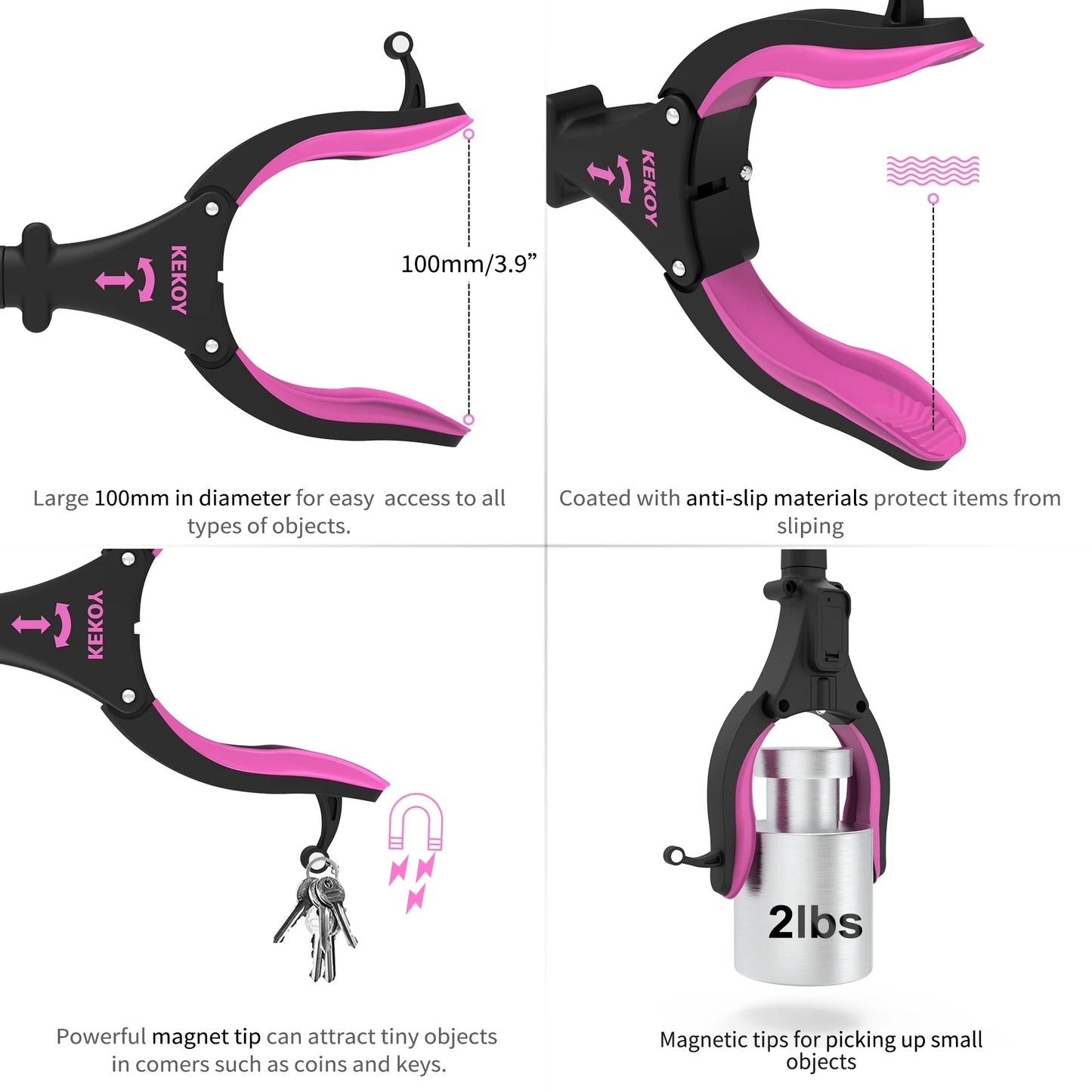 KEKOY 32" 2 Pack Reacher Grabber Tool, Foldable Grabbers for Elderly, Trash Picker Grabber with Light, Magnetic Pick up Tool Reaching Aids, Purple