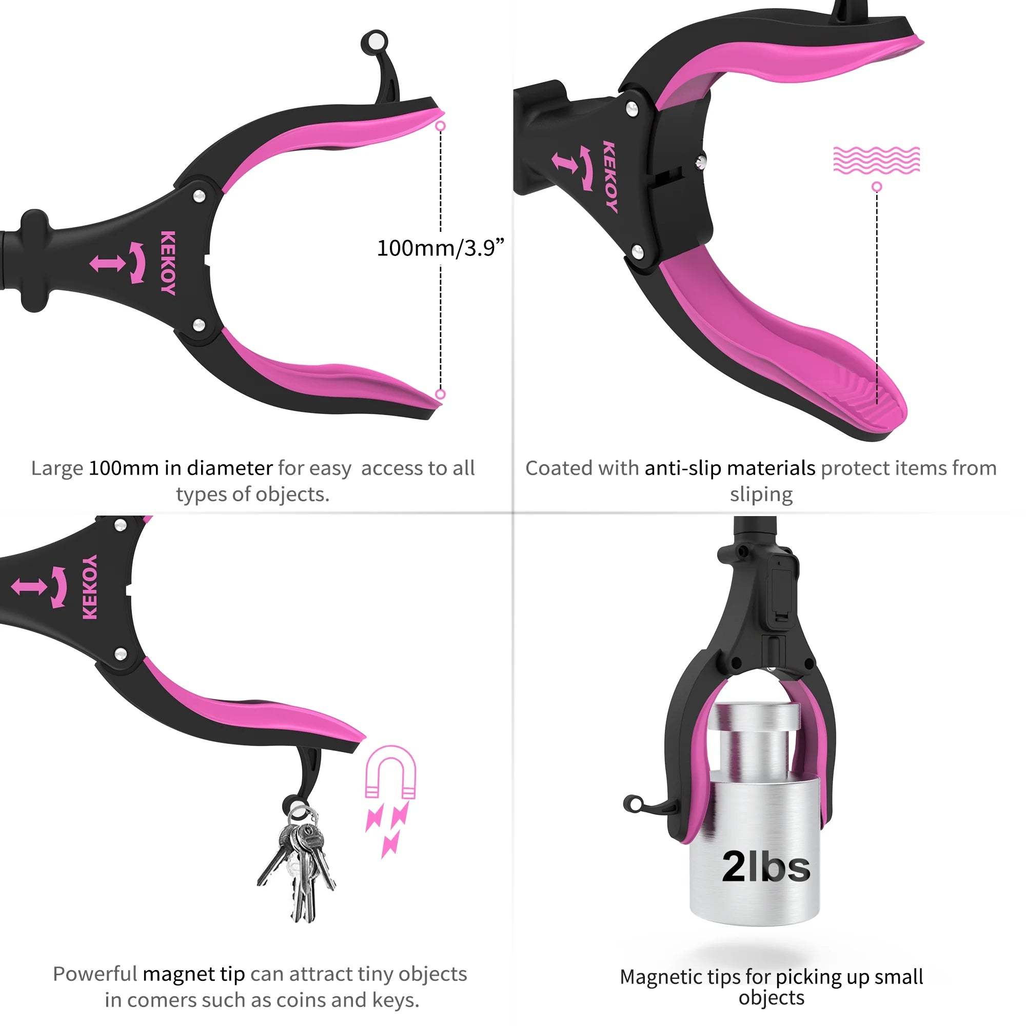 KEKOY 32" 2 Pack Reacher Grabber Tool, Foldable Grabbers for Elderly, Trash Picker Grabber with Light, Magnetic Pick up Tool Reaching Aids, Purple
