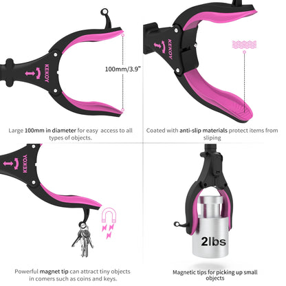 KEKOY 32" 2 Pack Reacher Grabber Tool, Foldable Grabbers for Elderly, Trash Picker Grabber with Light, Magnetic Pick up Tool Reaching Aids, Purple