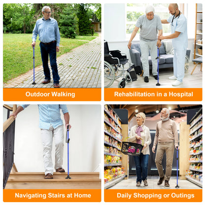 KEKOY Folding Walking Cane for Seniors Men Women with Light and Quad Base Blue