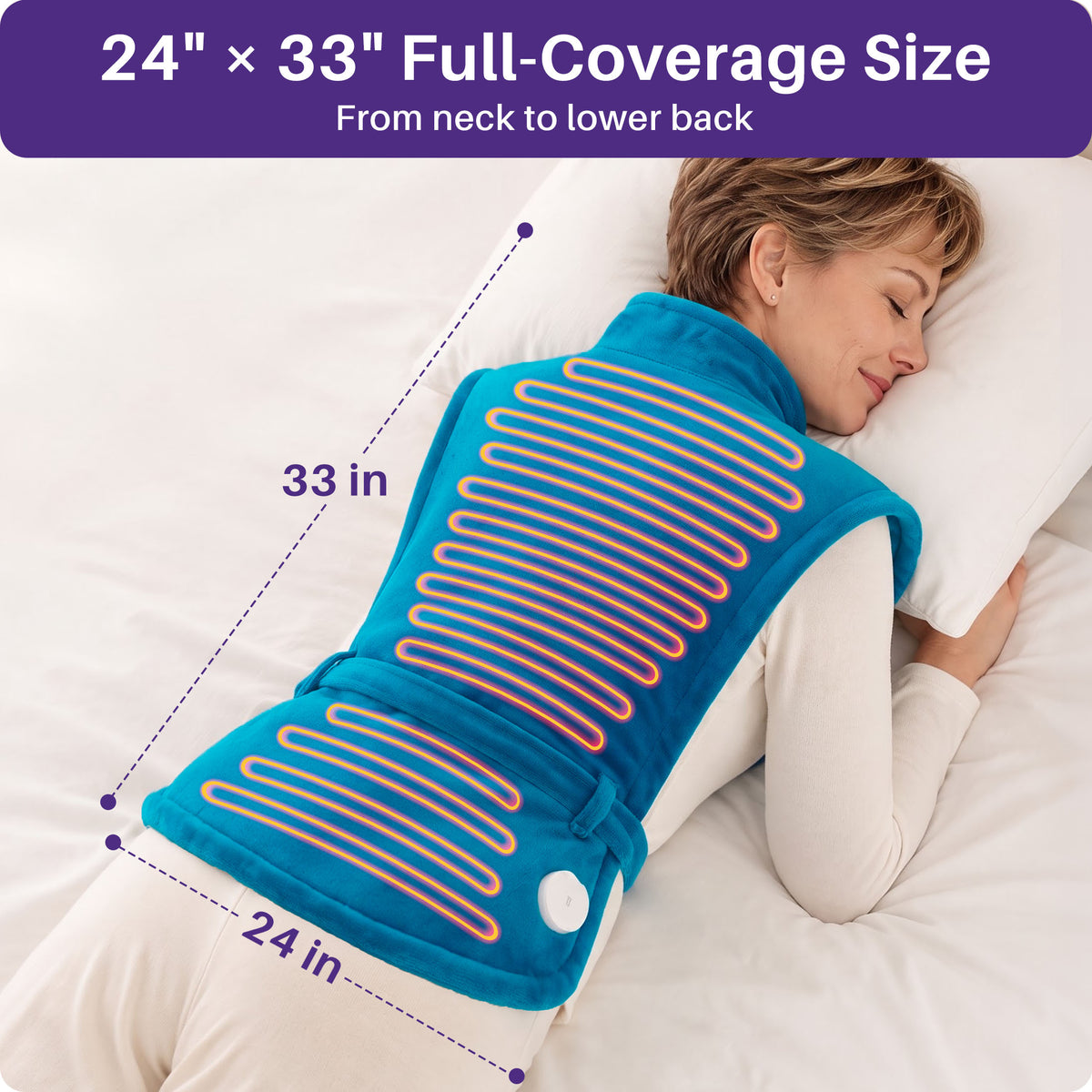 KEKOY Heating Pad for Back, Neck & Shoulders Pain Relief, Wearable Electric Heat Pad with Detachable Belt, 4 Heat Settings, 2-Hour Auto Shut-Off, Fast Heating, 24"x33", Blue
