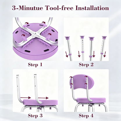 Kekoy Swivel Shower Chair, 360° Rotating Shower Seat with Backrest for Elderly and Disabled, Height Adjustable Tub Bench for Inside Shower Stool & Bath Tub Seat for Adults, Purple