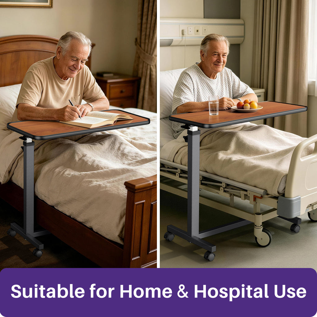 Kekoy Overbed Table with Wheels, Easy Height Adjustable Bedside Table for Bed for Elderly, Rolling Bed Tray Table for Eating & Reading, Stable Support for Medical Home Care and Hospital Use