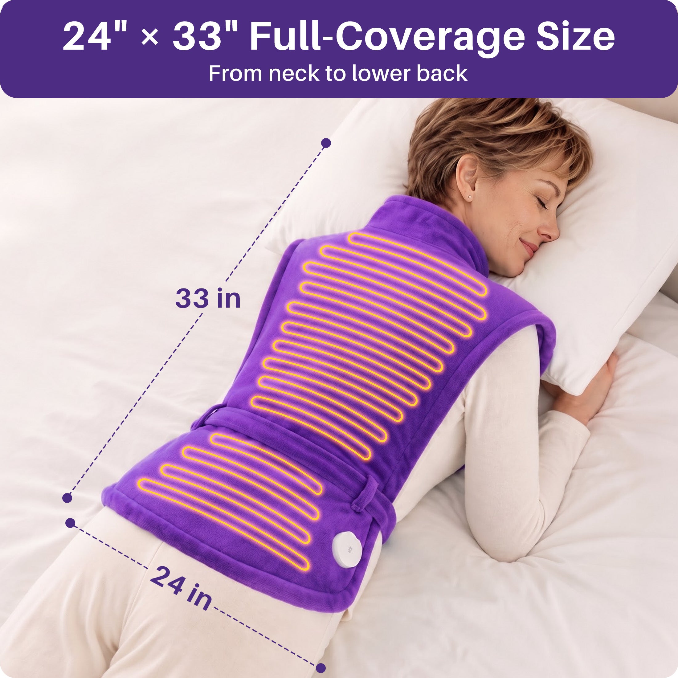 KEKOY Large Heating Pad for Back Pain Relief, Large 24"x33" Fast-Heating Pad for Neck and Shoulders with Auto Shut-Off, Soft & Machine Washable, Purple