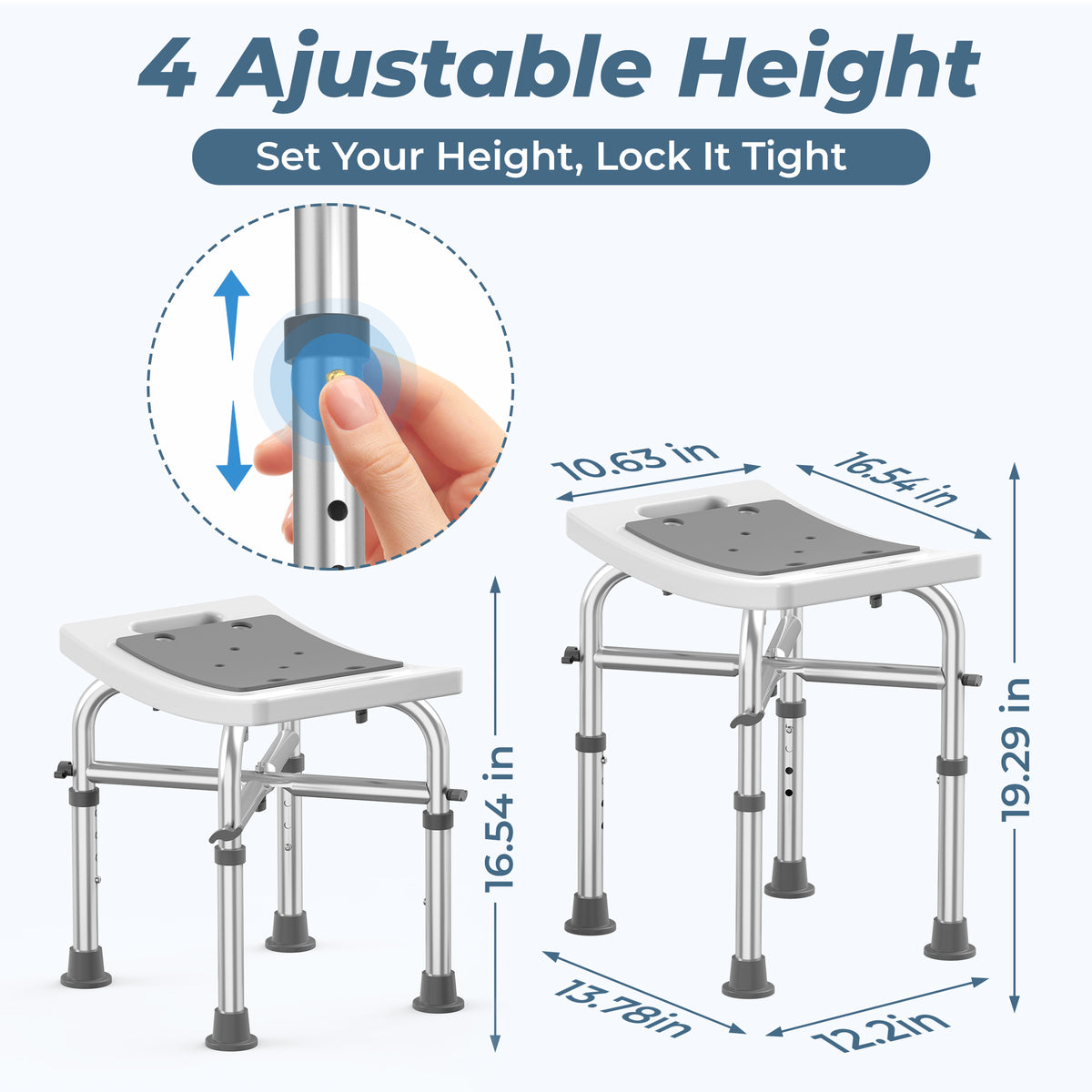 KEKOY Shower Chair for Elderly, 500lb Adjustable Height Bath Seat with Tool-Free Assembly, Anti-Slip FSA/HSA Eligible Shower Stool for Smaller Bathtub & Bathroom, Ideal for Seniors and Disabled Adult Gray