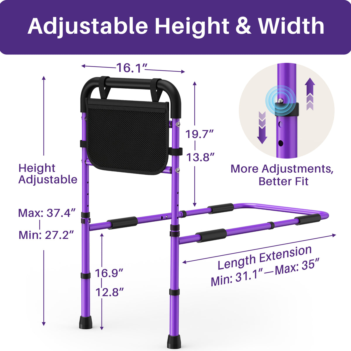 KEKOY Bed Rails for Seniors, Adjustable Bed Assist Rail for Elderly Adults with Storage Bag and Fixing Strap, Bed Support Bar Mobility Assistant