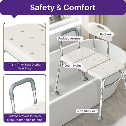 KEKOY Shower Transfer Bench for Bathtub 400LBs, FSA/HSA Eligible Tub Bath Shower Chair Seat, Height Adjustable Shower Stool for Elderly, Disabled, White