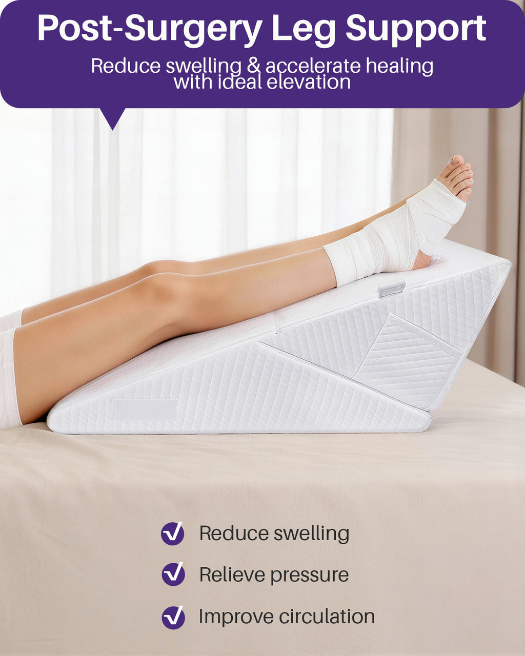 KEKOY Bed Wedge Pillow, Adjustable Height to 9-12 inches, Memory Foam Sleep Wedges for Acid Reflux, Dual-Zipper Removable Washable Cover, White