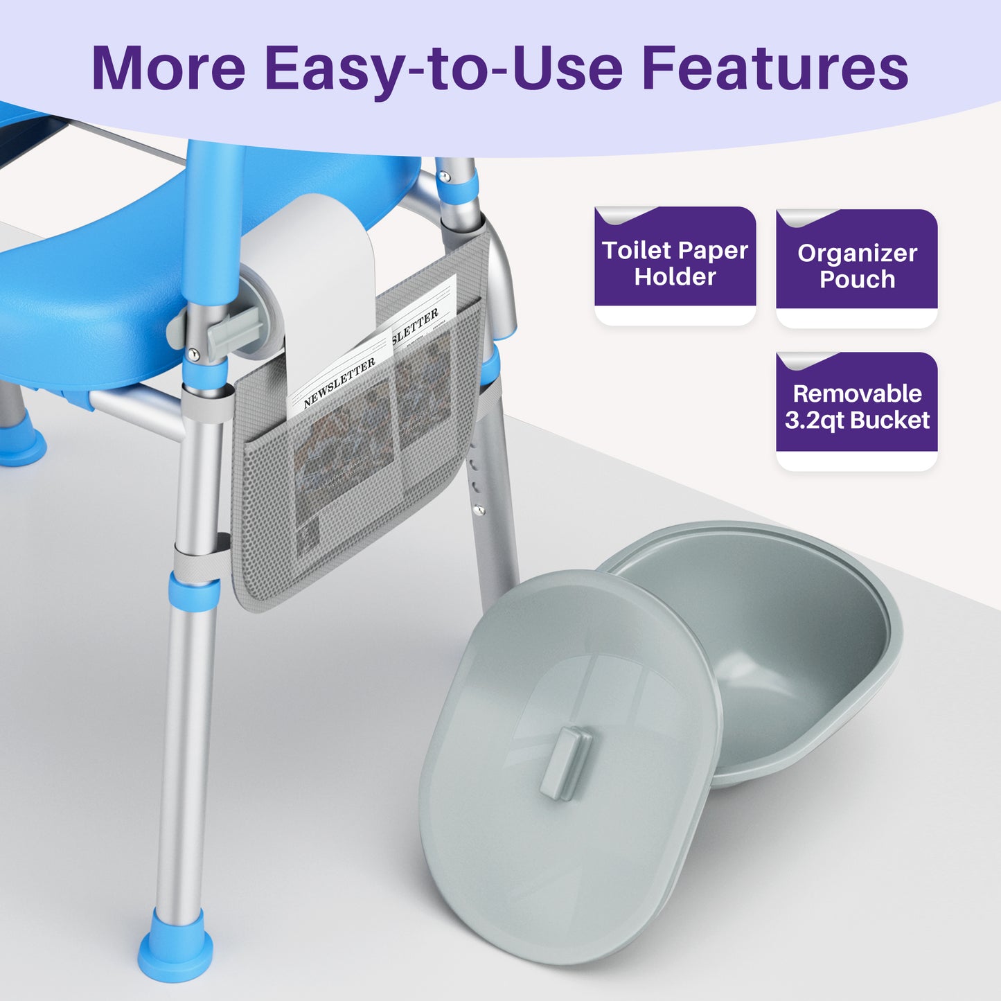 Kekoy Durable Bedside Commode Chair and Toilet Chair for Adults & Seniors, 400 lb Capacity, Removable Pail