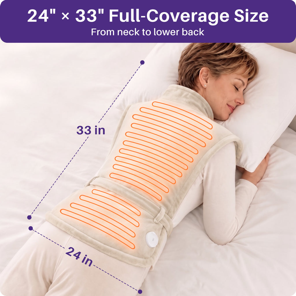 KEKOY Large Heating Pad for Back Pain Relief, Large 24"x33" Fast-Heating Pad for Neck and Shoulders with Auto Shut-Off, Soft & Machine Washable, Oatmeal