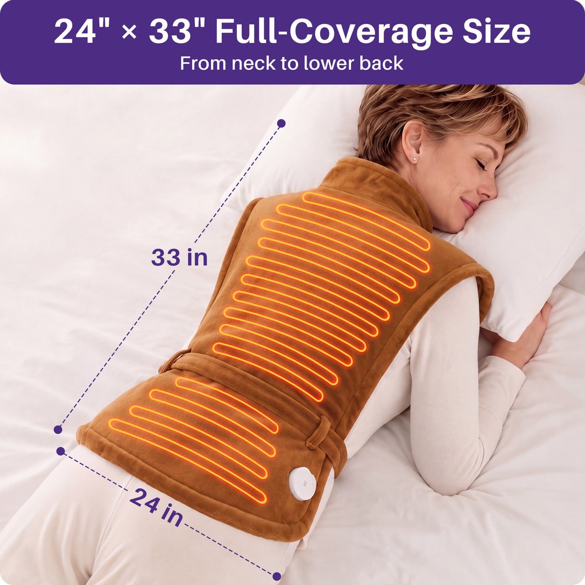 KEKOY Large Heating Pad for Back Pain Relief, Large 24"x33" Fast-Heating Pad for Neck and Shoulders with Auto Shut-Off, Soft & Machine Washable, Camel