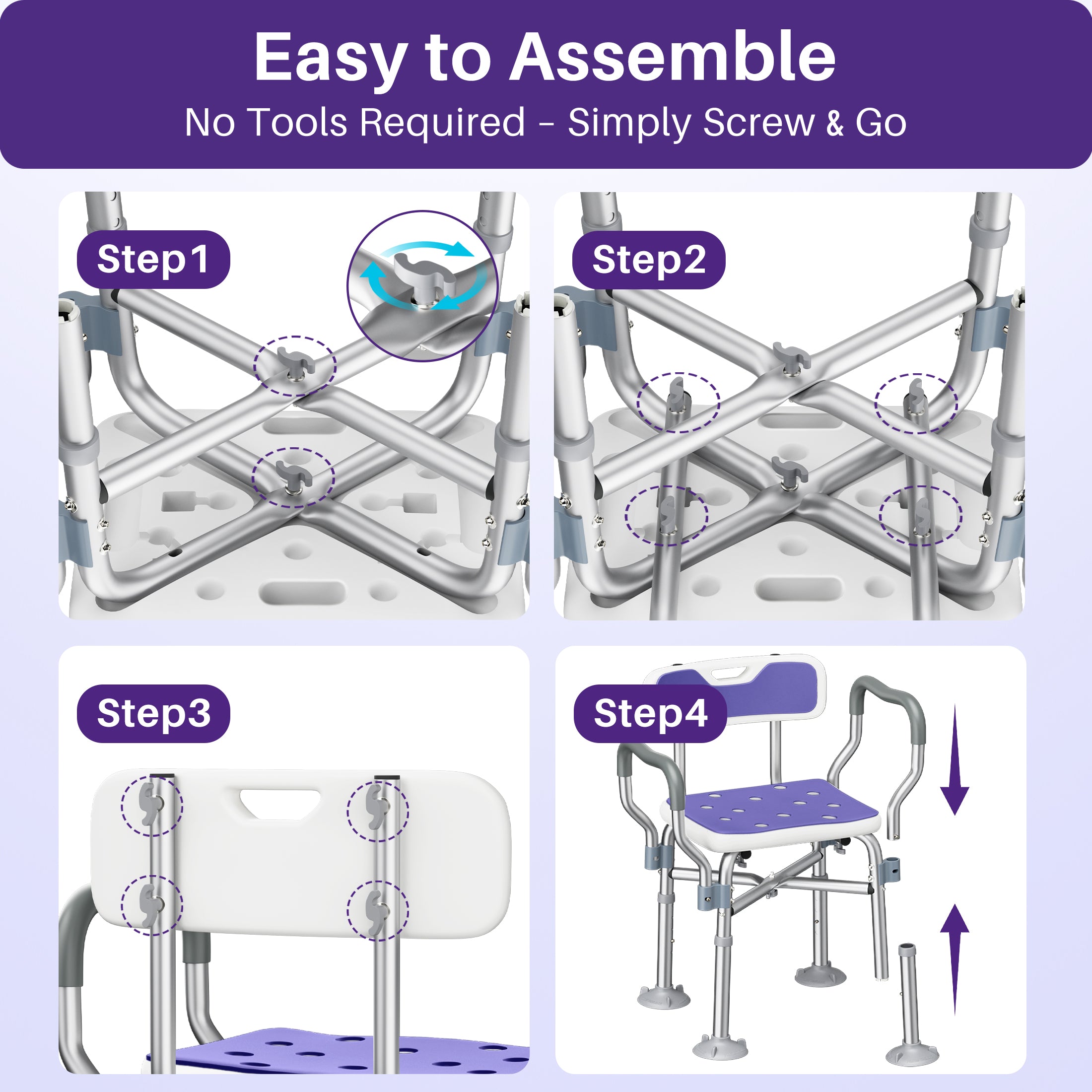 KEKOY Shower Chair with Back and Arms for Inside Shower, 550LBS Heavy Duty Shower Chair, 22.5" Extra Wide Space Between Armrests, Large Suction Feet, FSA/HSA Adjustable Shower Chair for Elderly