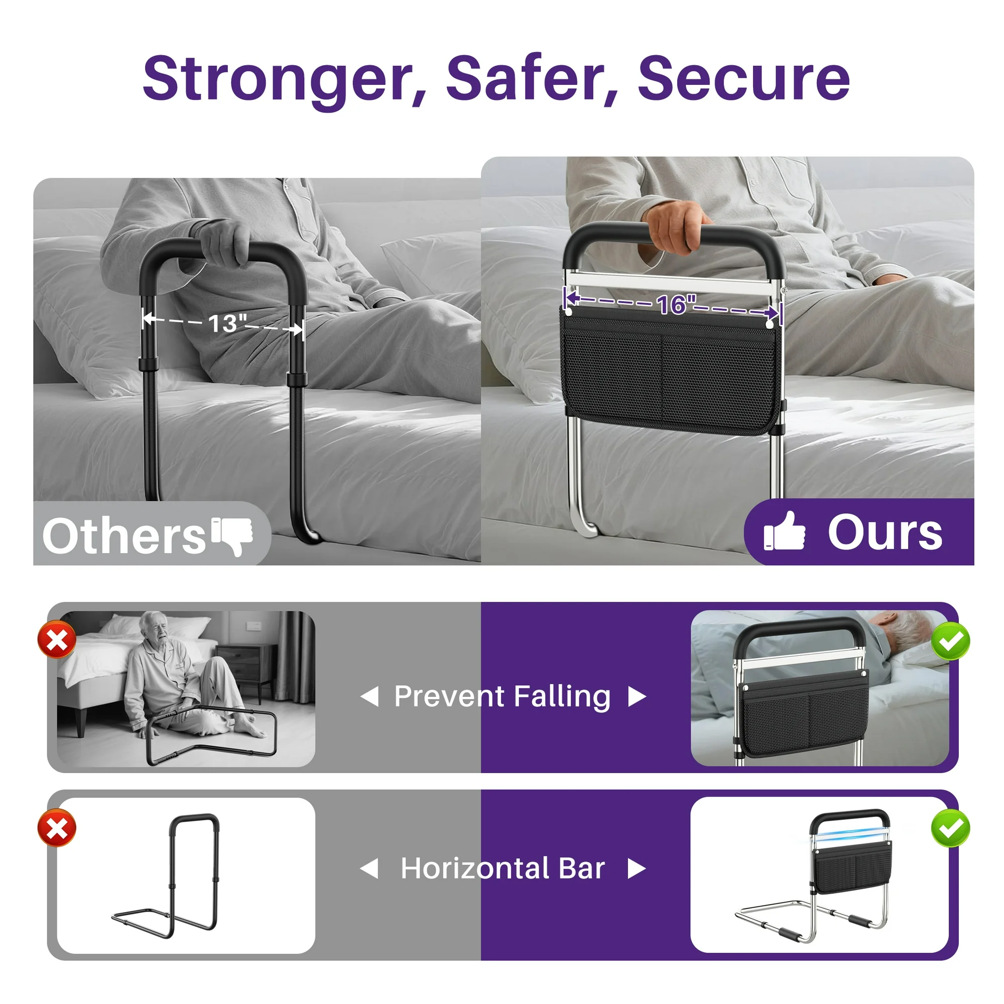 KEKOY Bed Rails for Seniors Safety Guard with Leg Adjustable, Bed Assist Rail for Elderly Adults with Free Storage Bag and Fixing Strap