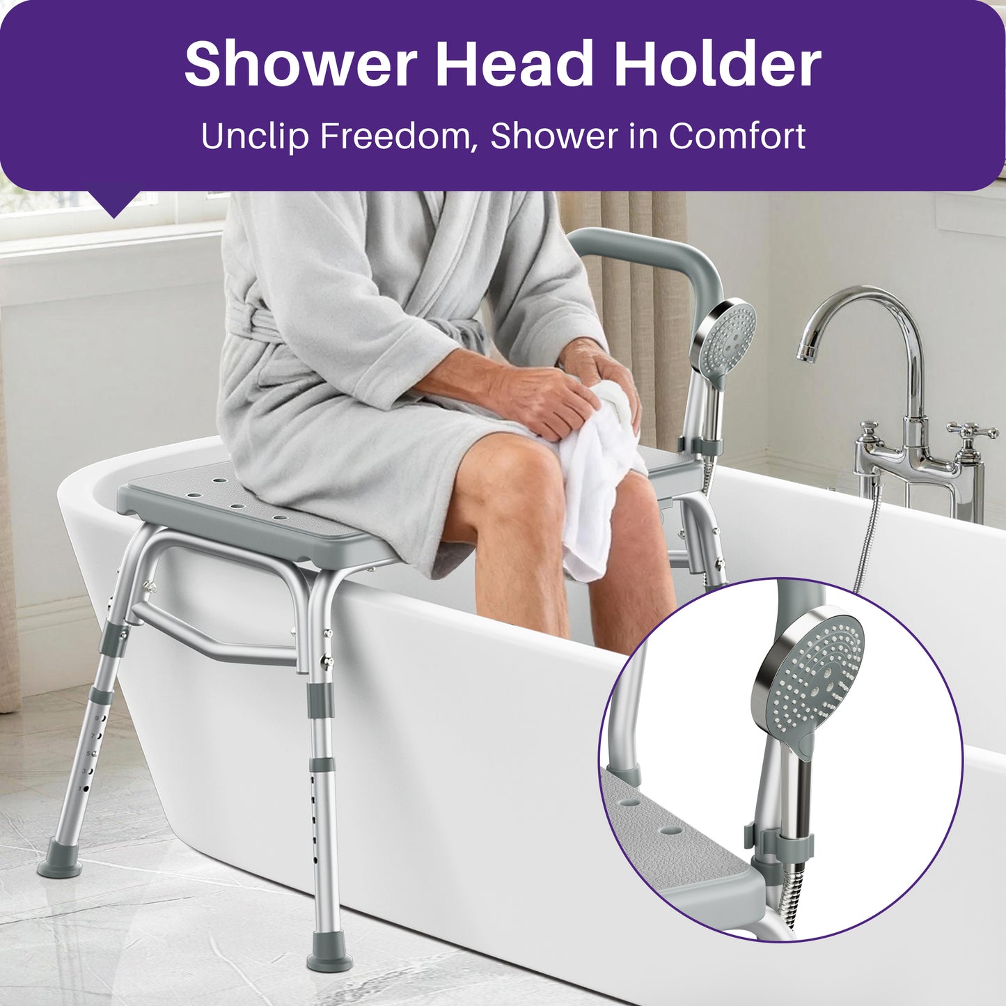 KEKOY Shower Transfer Bench for Bathtub 400LBs, FSA/HSA Eligible Tub Bath Shower Chair Seat, Height Adjustable Shower Stool for Elderly, Disabled, Grey